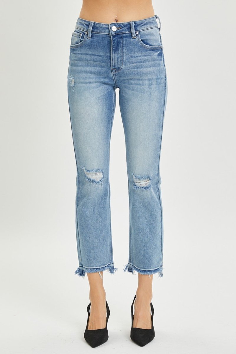 RISEN Full Size High Rise Distressed Cropped Straight Jeans - Bottoms