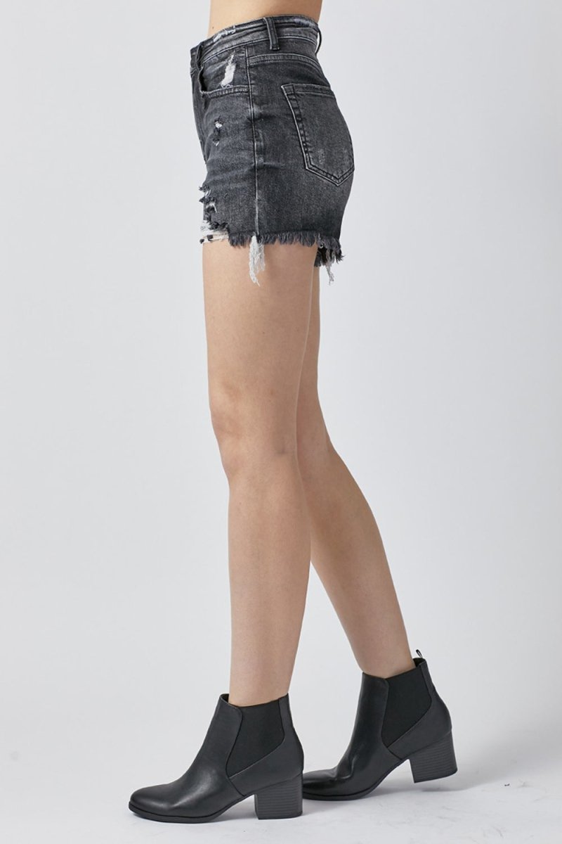 RISEN Full Size High Rise Distressed Denim Shorts - Bottoms