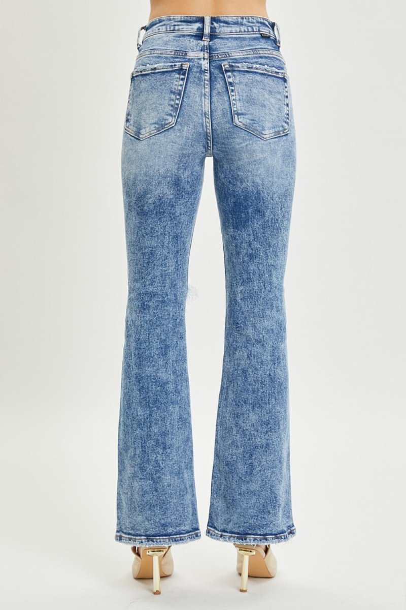RISEN Full Size High Rise Distressed Flare Jeans - Bottoms
