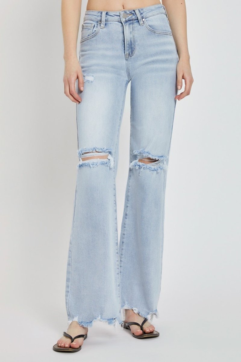 RISEN Full Size High Rise Distressed Wide Leg Jeans - Bottoms