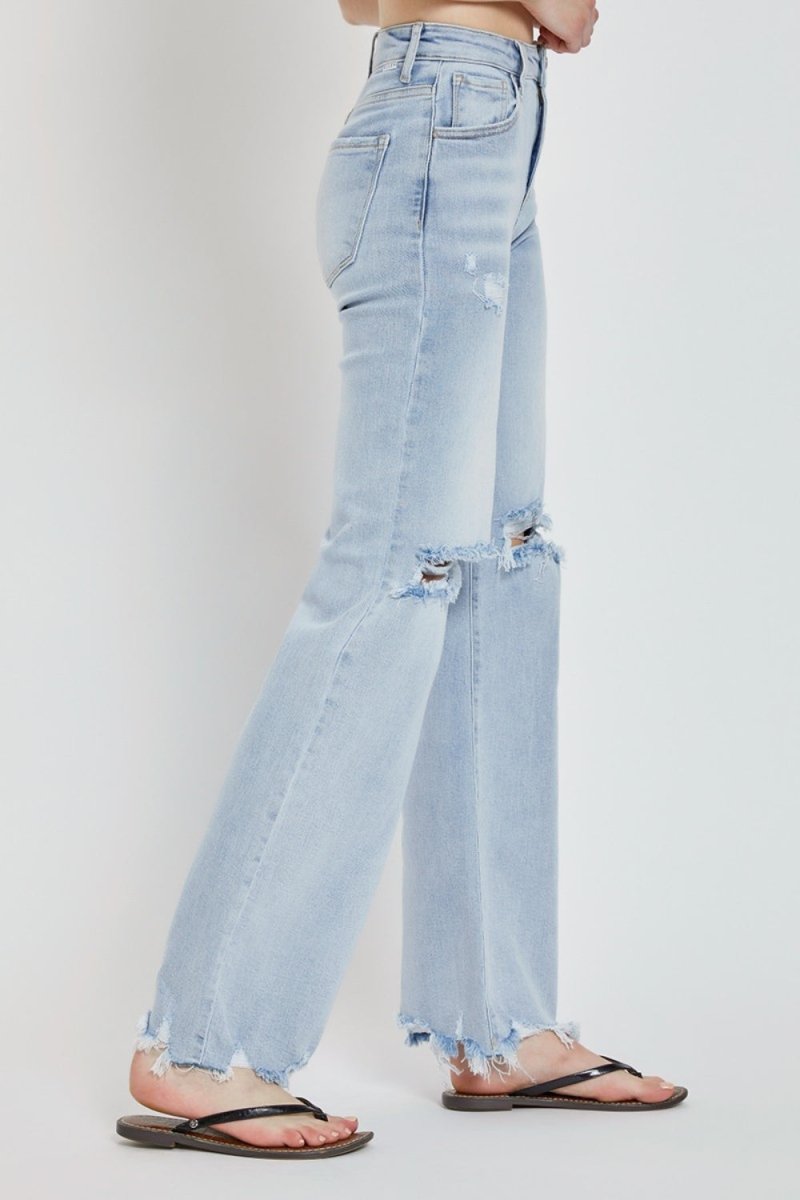 RISEN Full Size High Rise Distressed Wide Leg Jeans - Bottoms