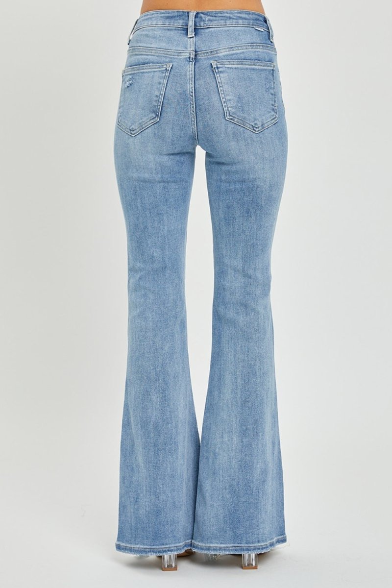 Risen Full Size High Rise Frayed Hem Flare Jeans - Bottoms