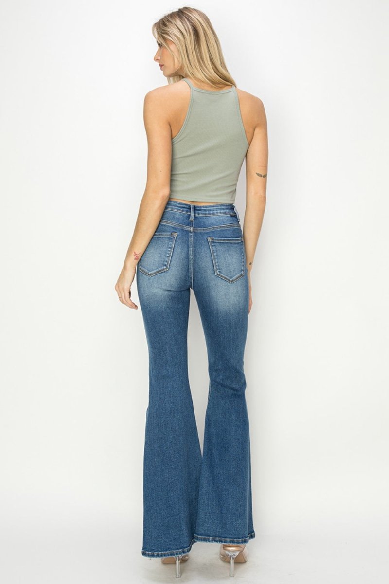 RISEN Full Size High Rise Front Seam Detailed Flare Jeans - Bottoms