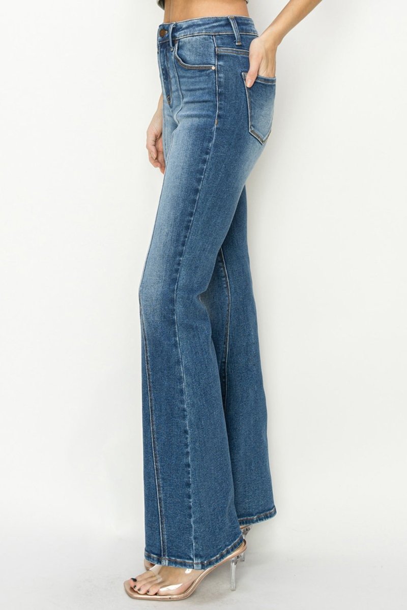 RISEN Full Size High Rise Front Seam Detailed Flare Jeans - Bottoms