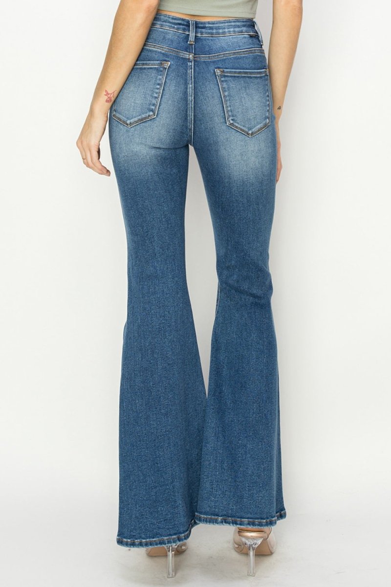 RISEN Full Size High Rise Front Seam Detailed Flare Jeans - Bottoms