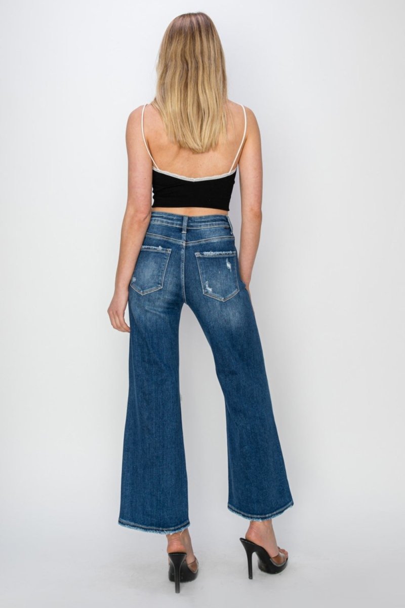 Risen Full Size High Rise Patch Detailed Wide Leg Crop Jeans - Bottoms