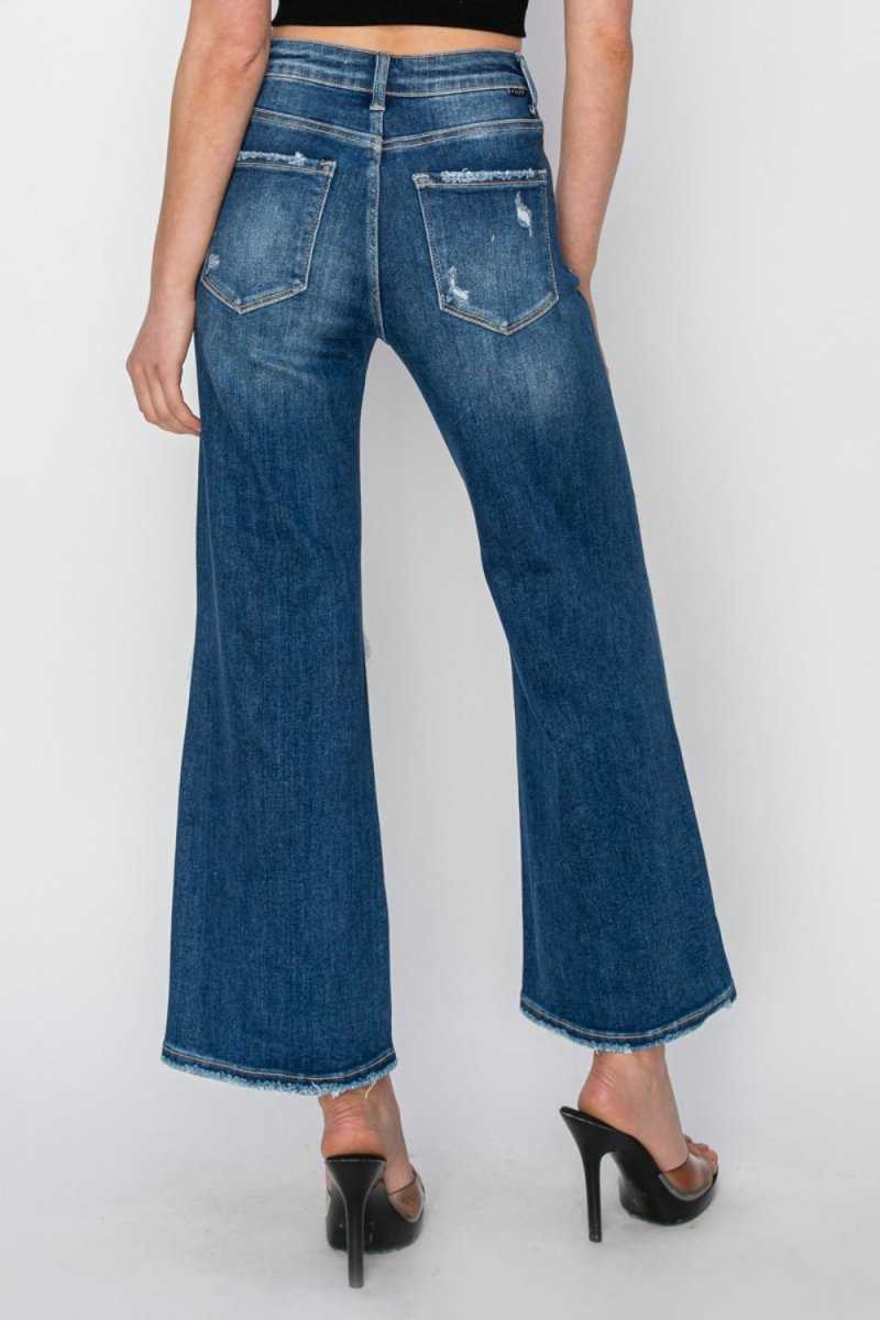 Risen Full Size High Rise Patch Detailed Wide Leg Crop Jeans - Bottoms