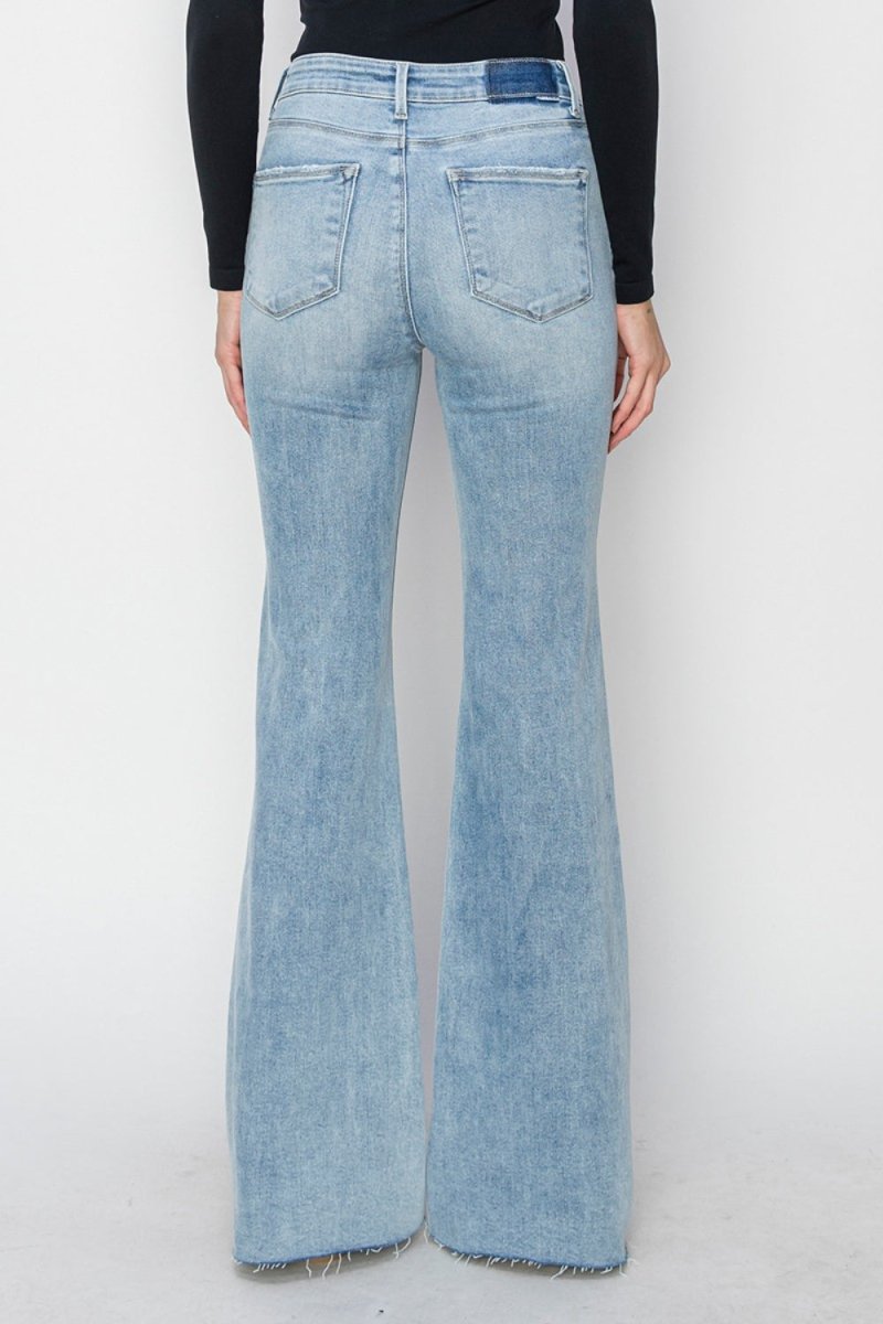 RISEN Full Size High Rise Raw Cut Hem Bootcut Jeans - Bottoms
