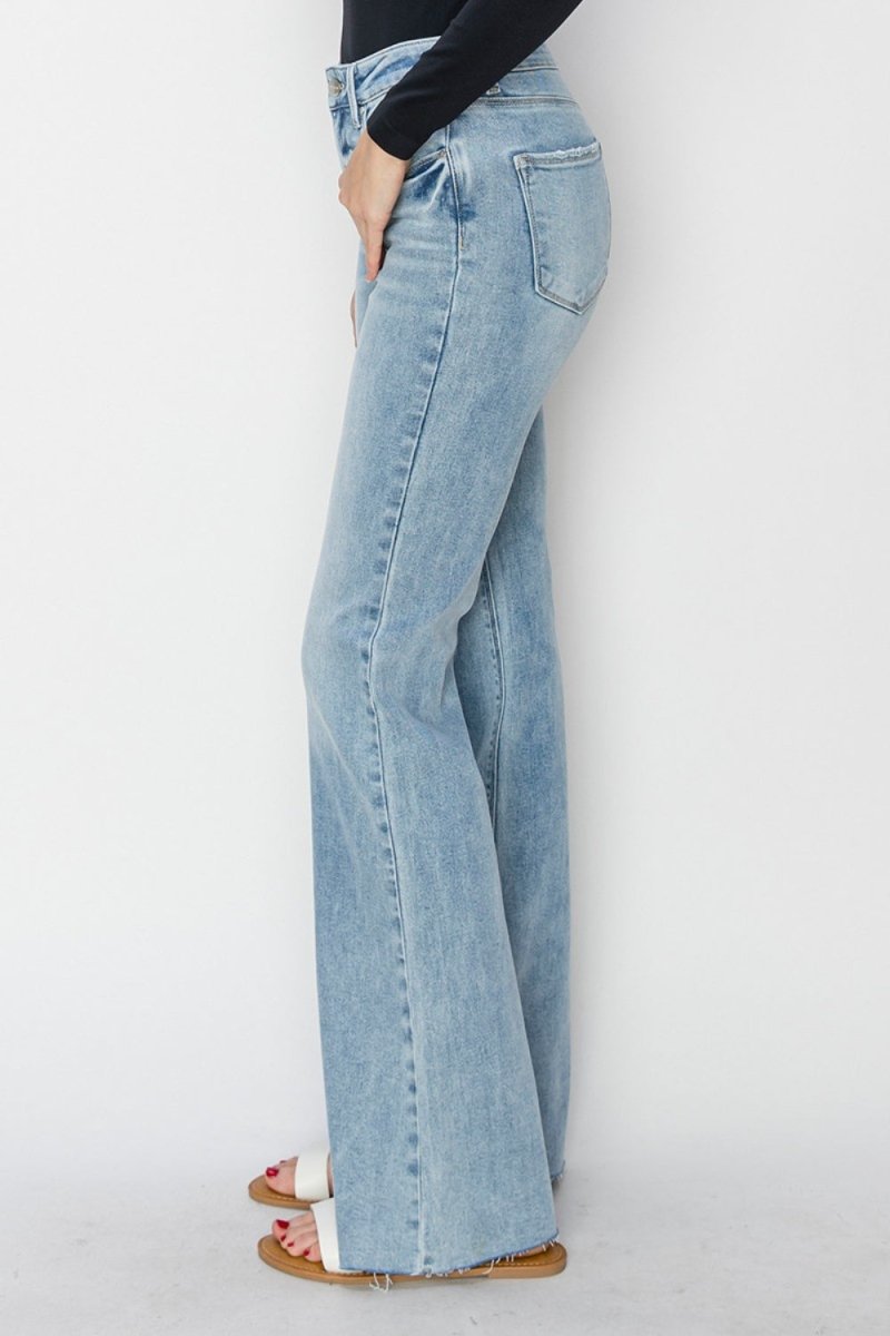 RISEN Full Size High Rise Raw Cut Hem Bootcut Jeans - Bottoms