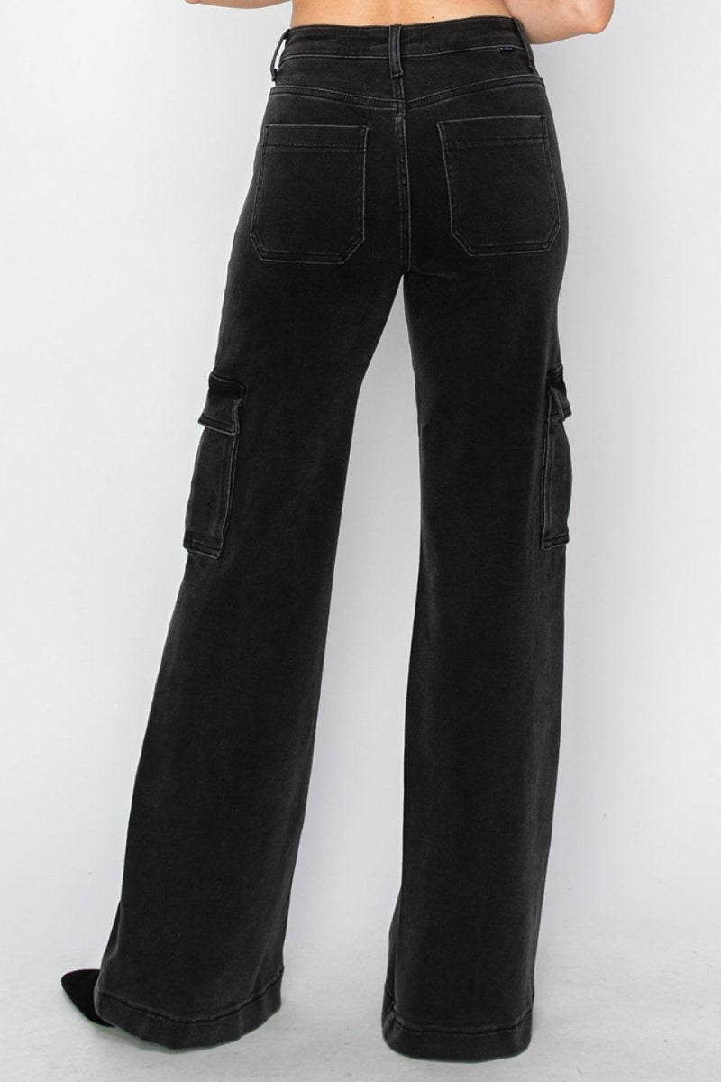 Risen Full Size High Rise Wide Leg Cargo Jeans - Bottoms
