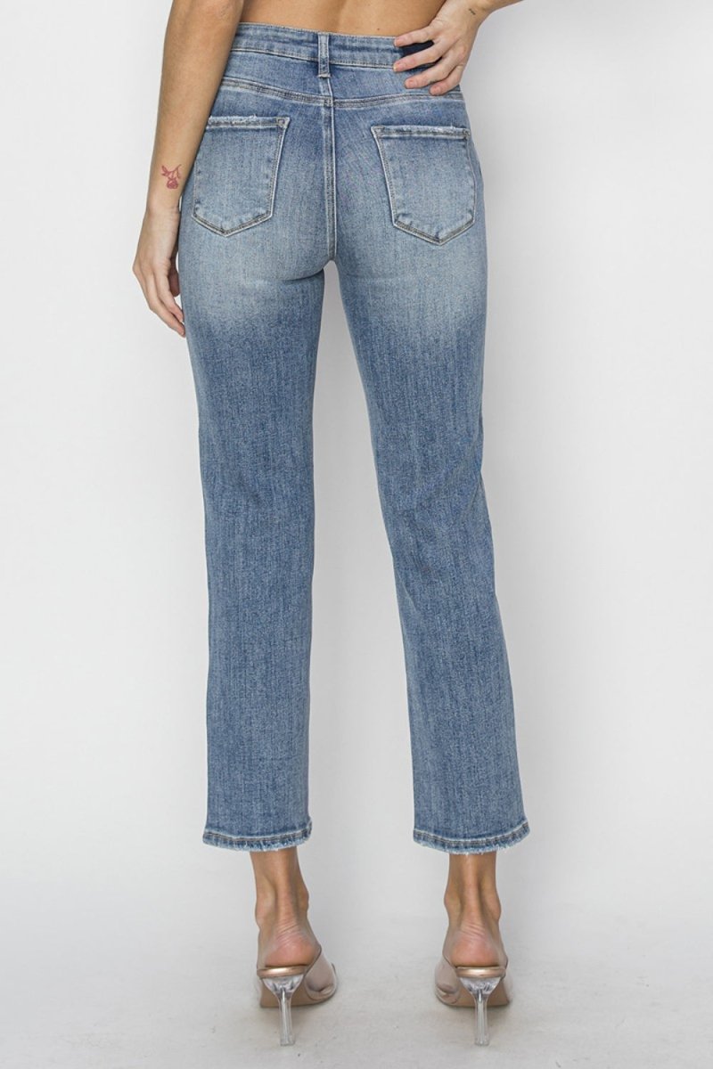 RISEN Full Size High Waist Distressed Cropped Jeans - Bottoms