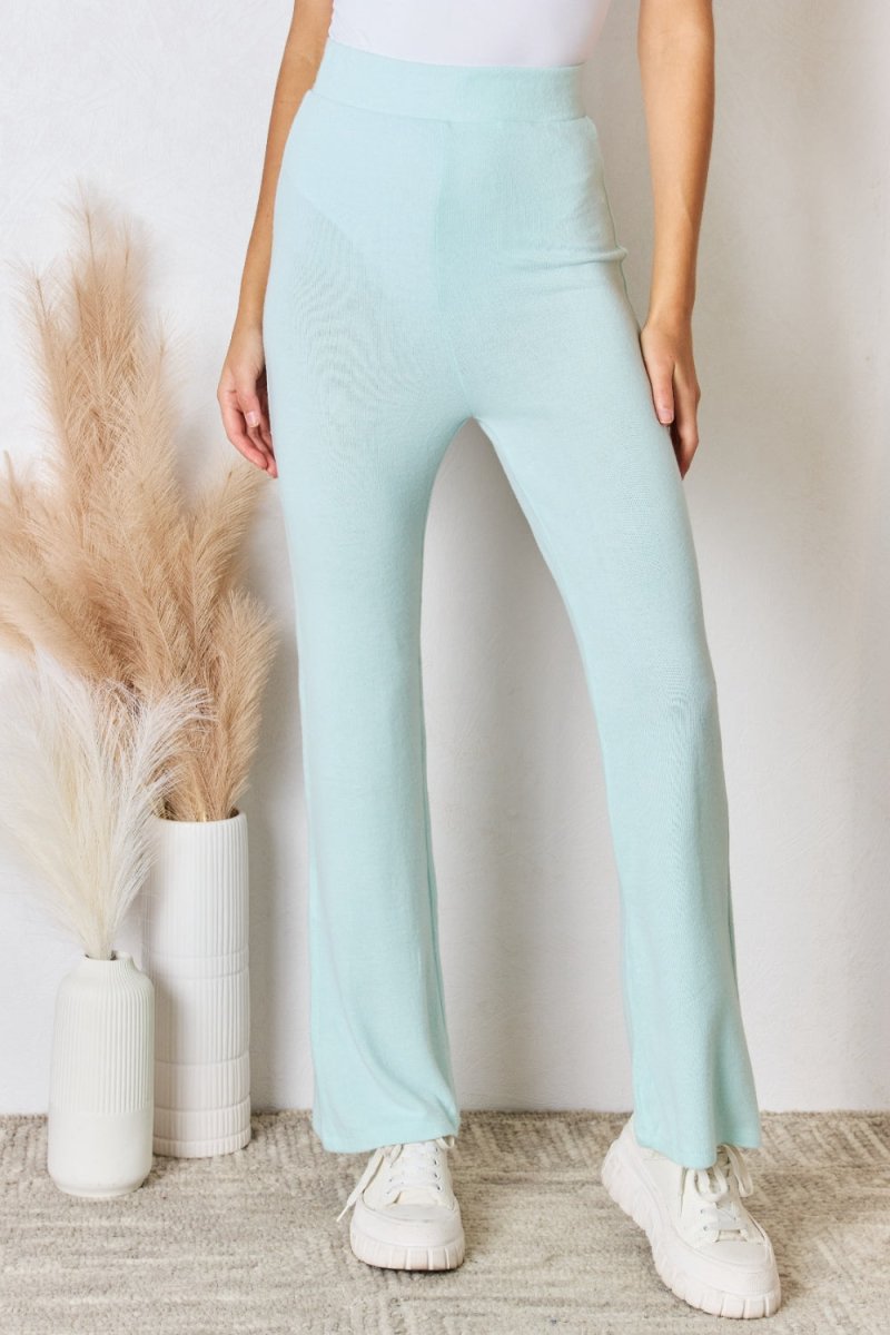 RISEN Full Size High Waist Ultra Soft Knit Flare Pants - Bottoms
