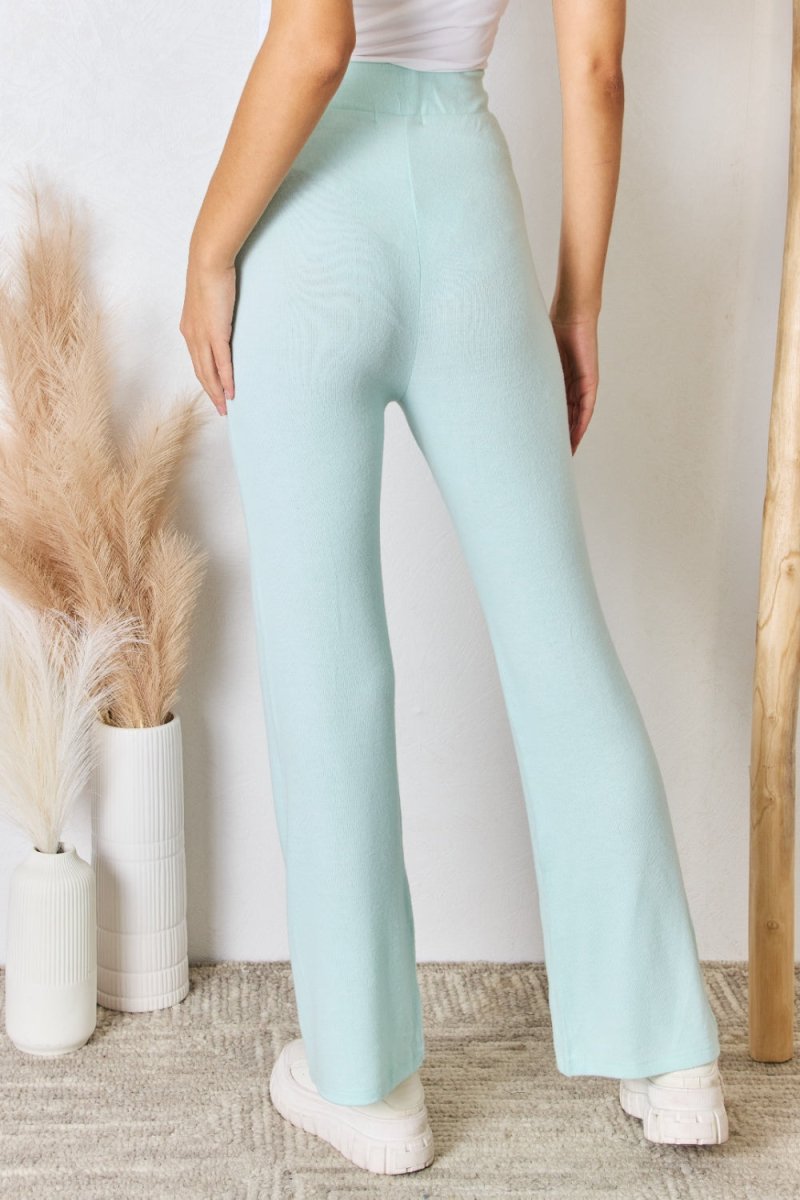 RISEN Full Size High Waist Ultra Soft Knit Flare Pants - Bottoms