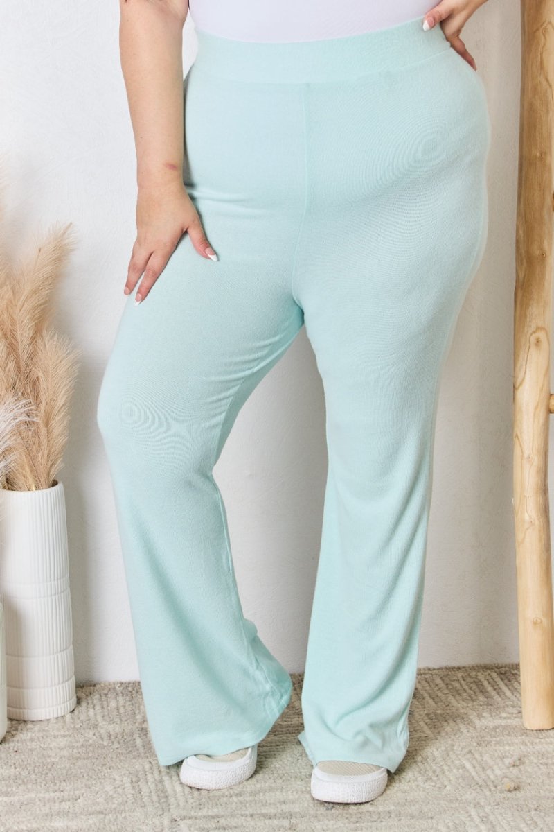 RISEN Full Size High Waist Ultra Soft Knit Flare Pants - Bottoms