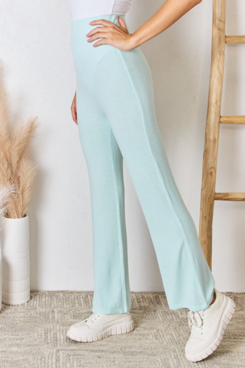 RISEN Full Size High Waist Ultra Soft Knit Flare Pants - Bottoms