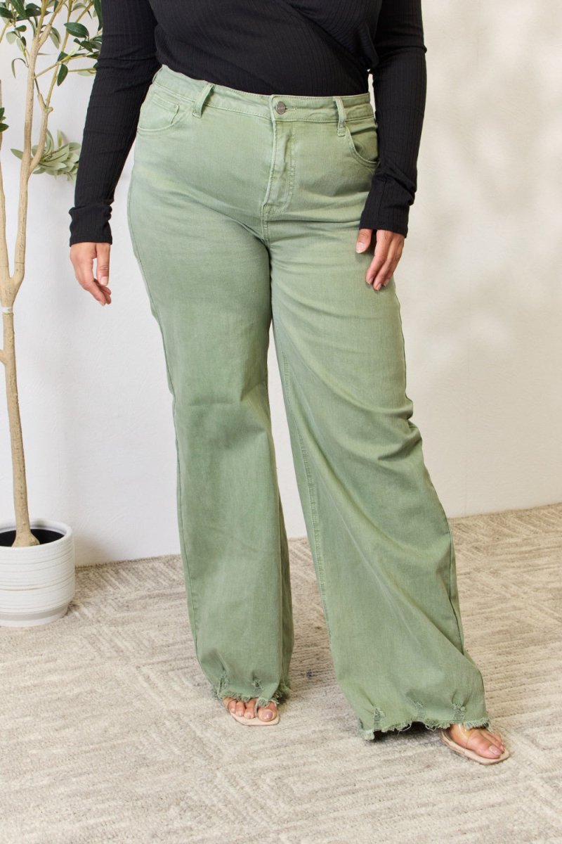 RISEN Full Size Raw Hem Wide - Leg Jeans - Bottoms