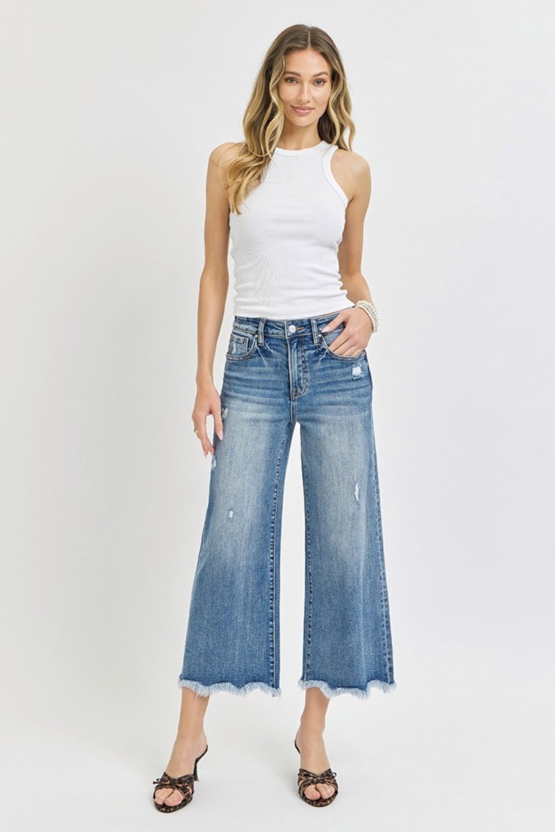 Risen High Rise Cropped Flare Jeans - Bottoms