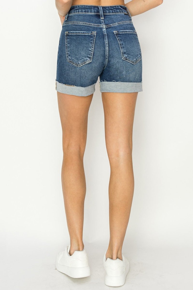 RISEN High Rise Cuffed Denim Shorts - Bottoms