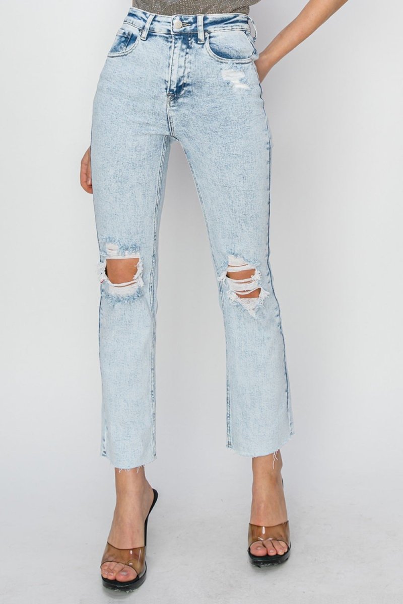 RISEN High Rise Distressed Ankle Jeans - Bottoms