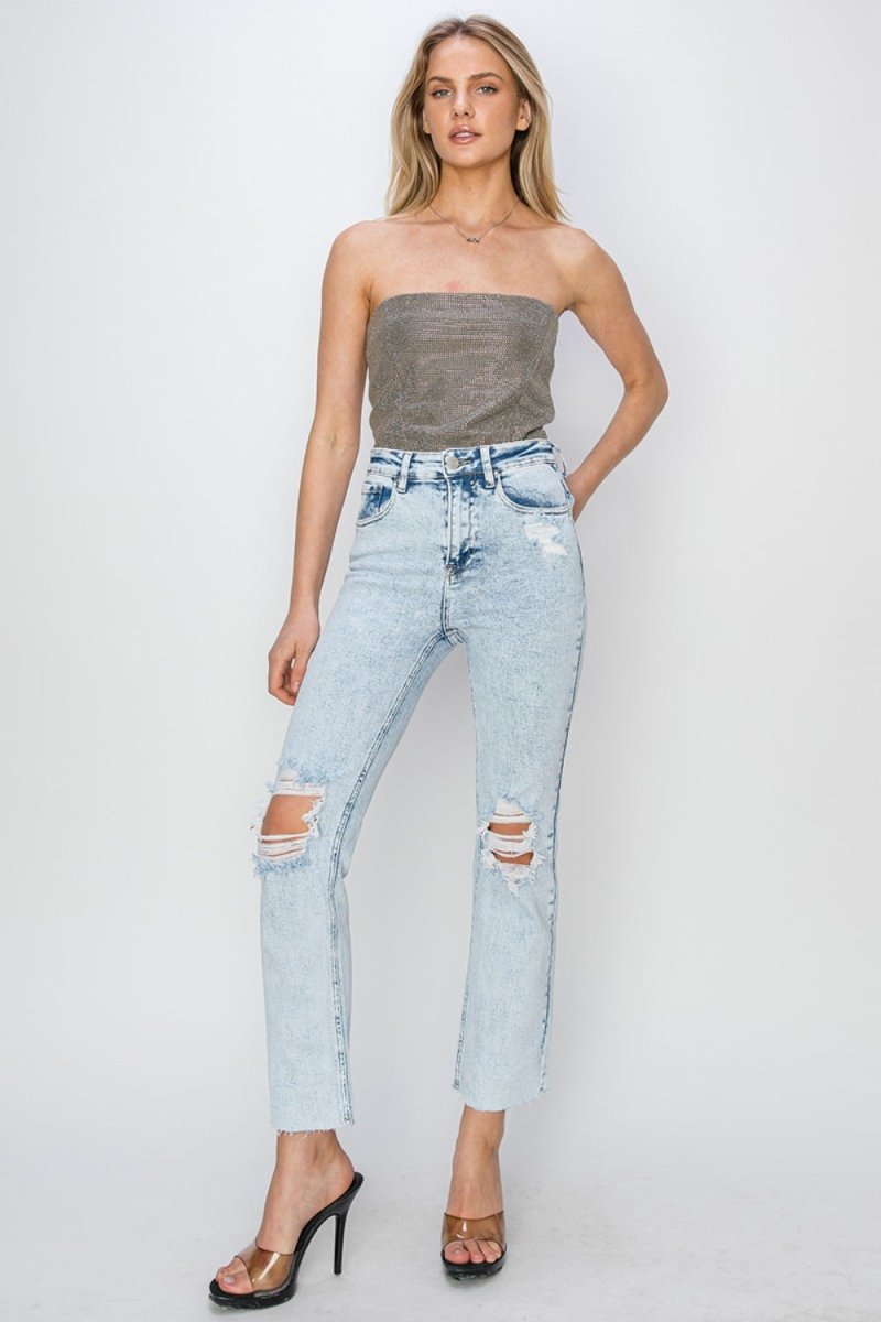 RISEN High Rise Distressed Ankle Jeans - Bottoms