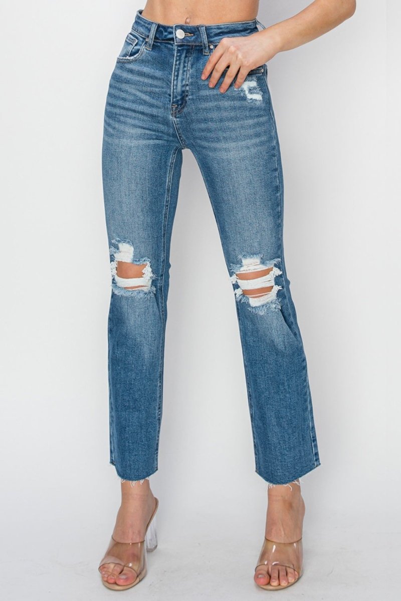 RISEN High Rise Distressed Ankle Jeans - Bottoms