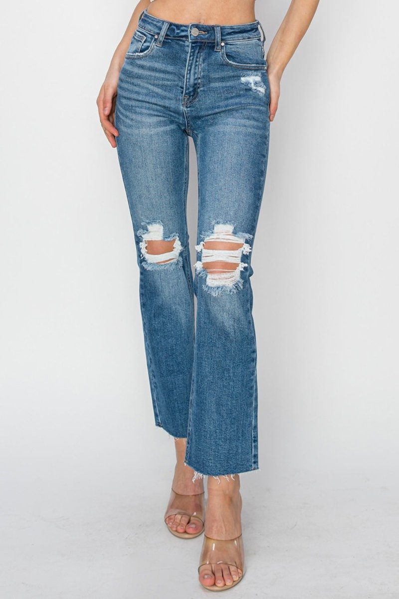 RISEN High Rise Distressed Ankle Jeans - Bottoms