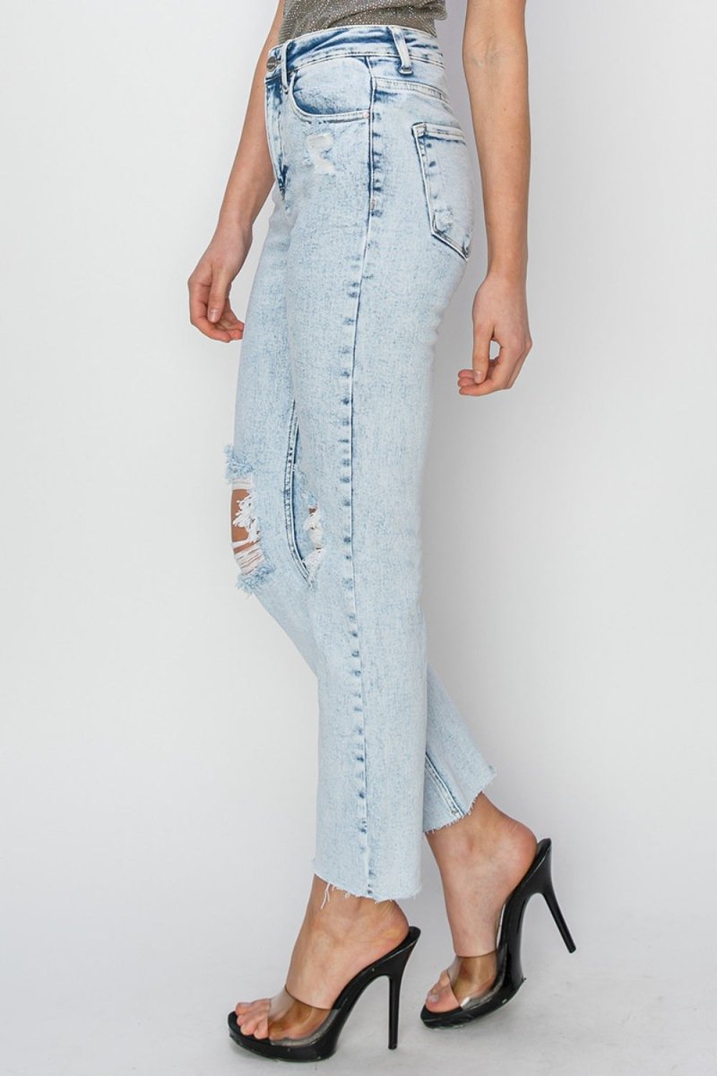 RISEN High Rise Distressed Ankle Jeans - Bottoms