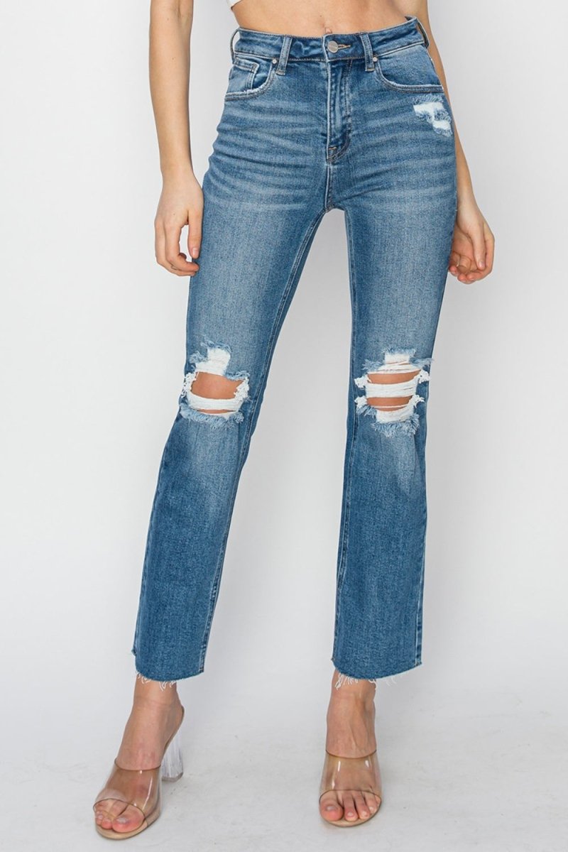 RISEN High Rise Distressed Ankle Jeans - Bottoms