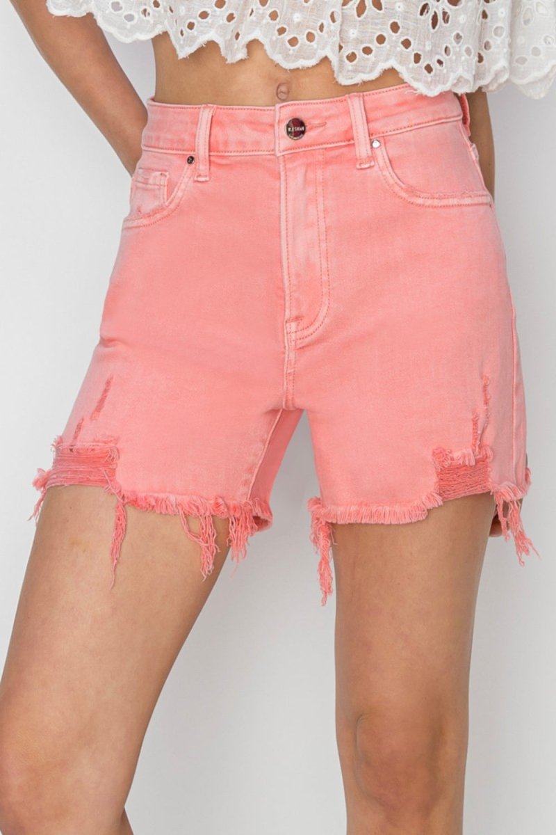 RISEN High Rise Distressed Denim Shorts - Bottoms