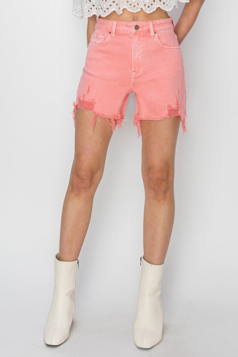 RISEN High Rise Distressed Denim Shorts - Bottoms
