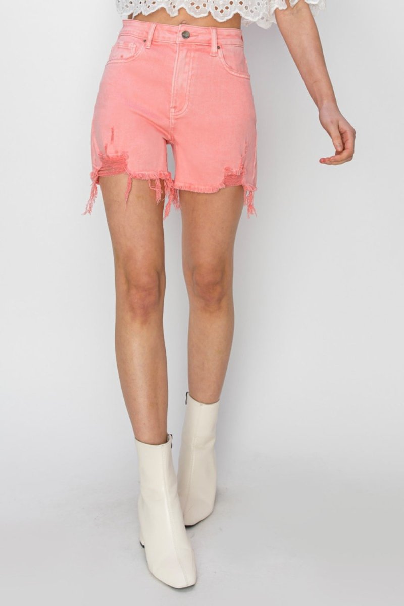 RISEN High Rise Distressed Denim Shorts - Bottoms