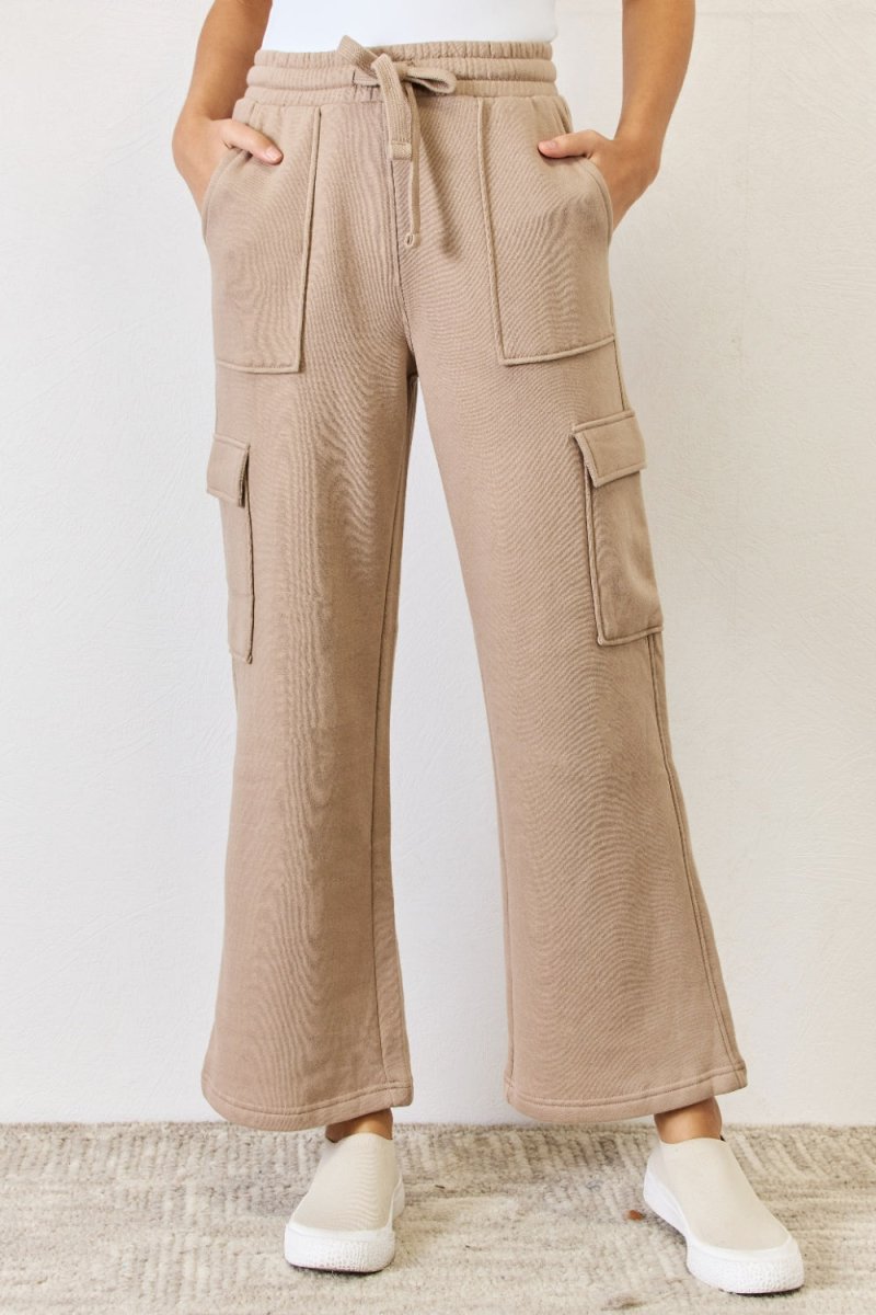 RISEN High Waist Cargo Wide Leg Pants - Bottoms