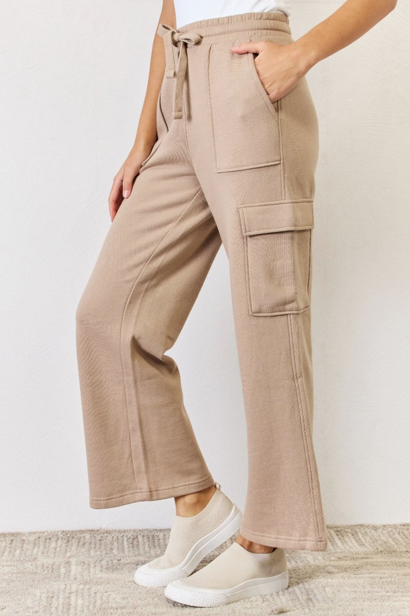 RISEN High Waist Cargo Wide Leg Pants - Bottoms
