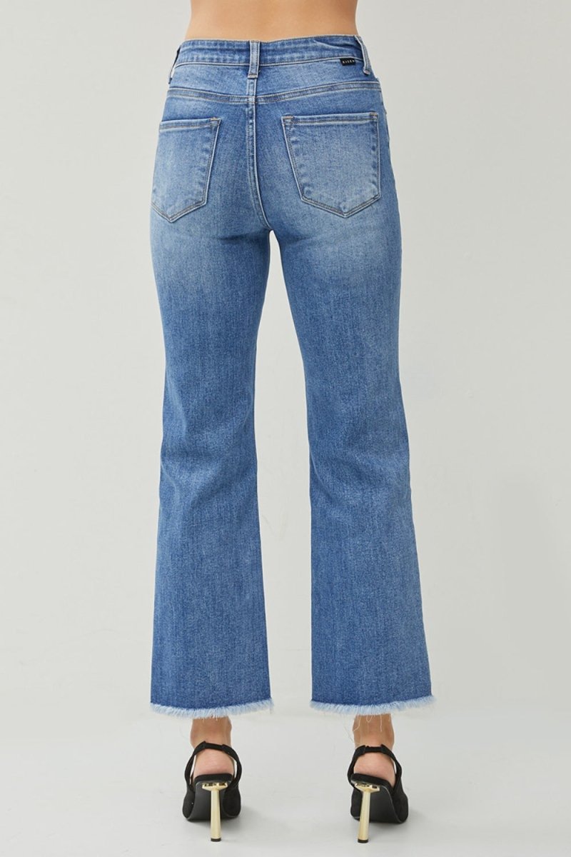 RISEN High Waist Raw Hem Slit Straight Jeans - Bottoms