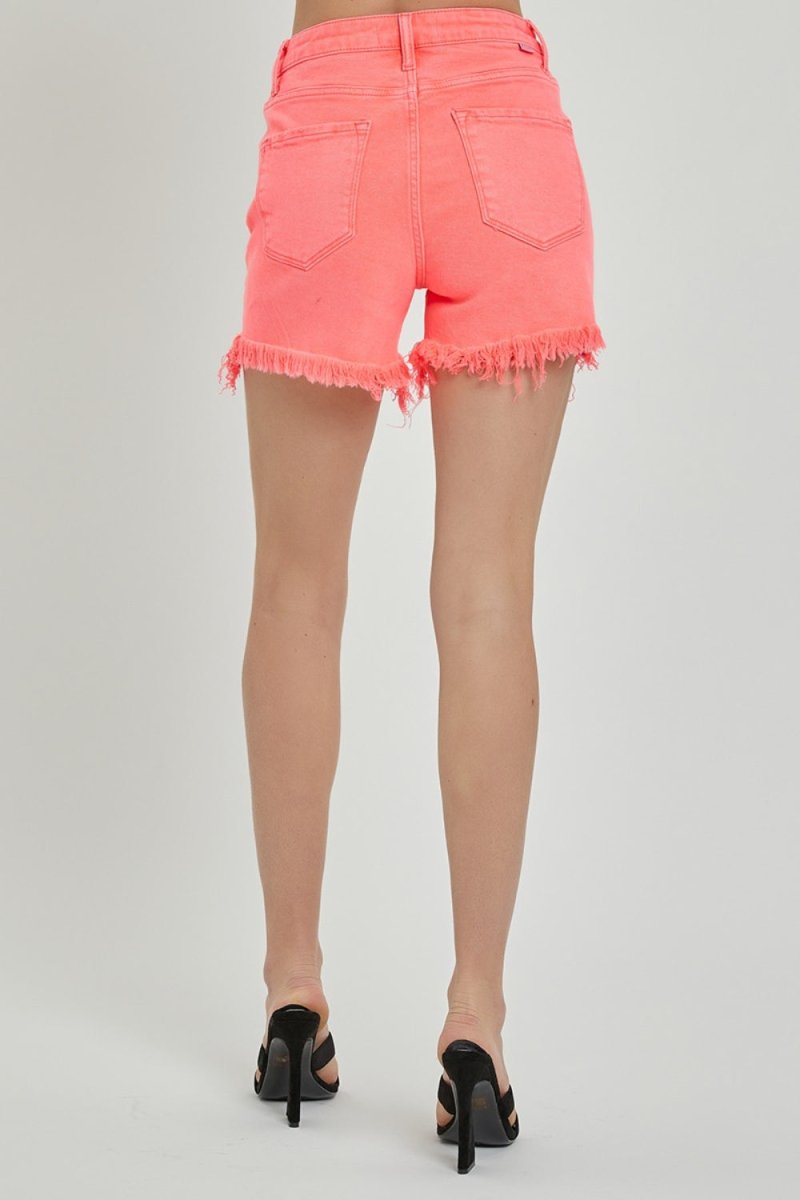 RISEN Raw Hem Asymmetrical Waist Denim Shorts - Bottoms