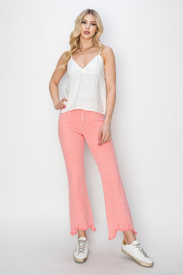 RISEN Raw Hem Bootcut Jeans with Pockets - Bottoms