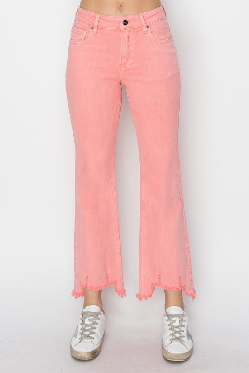 RISEN Raw Hem Bootcut Jeans with Pockets - Bottoms