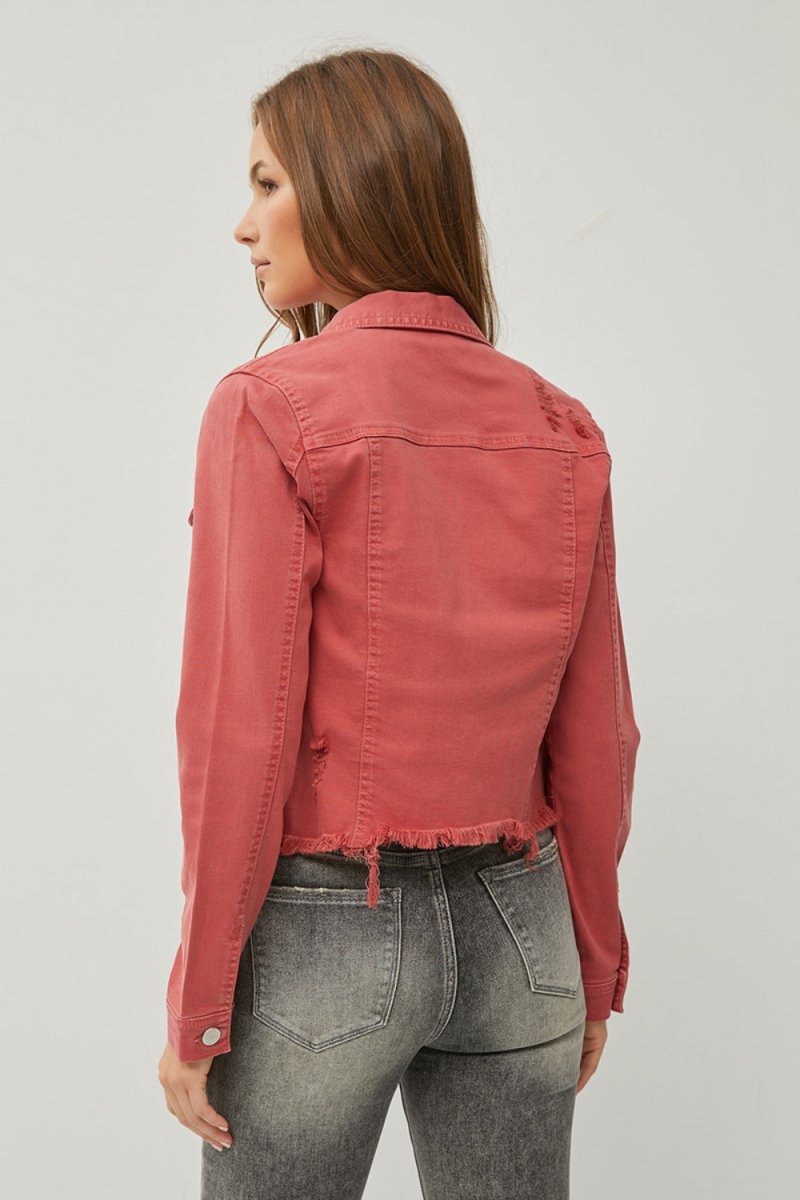RISEN Raw Hem Button Up Cropped Denim Jacket - Outerwear