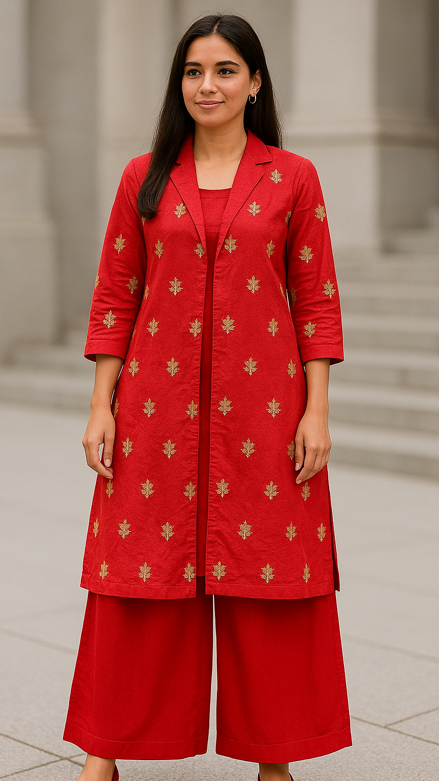 red traditional outfit with gold patterns