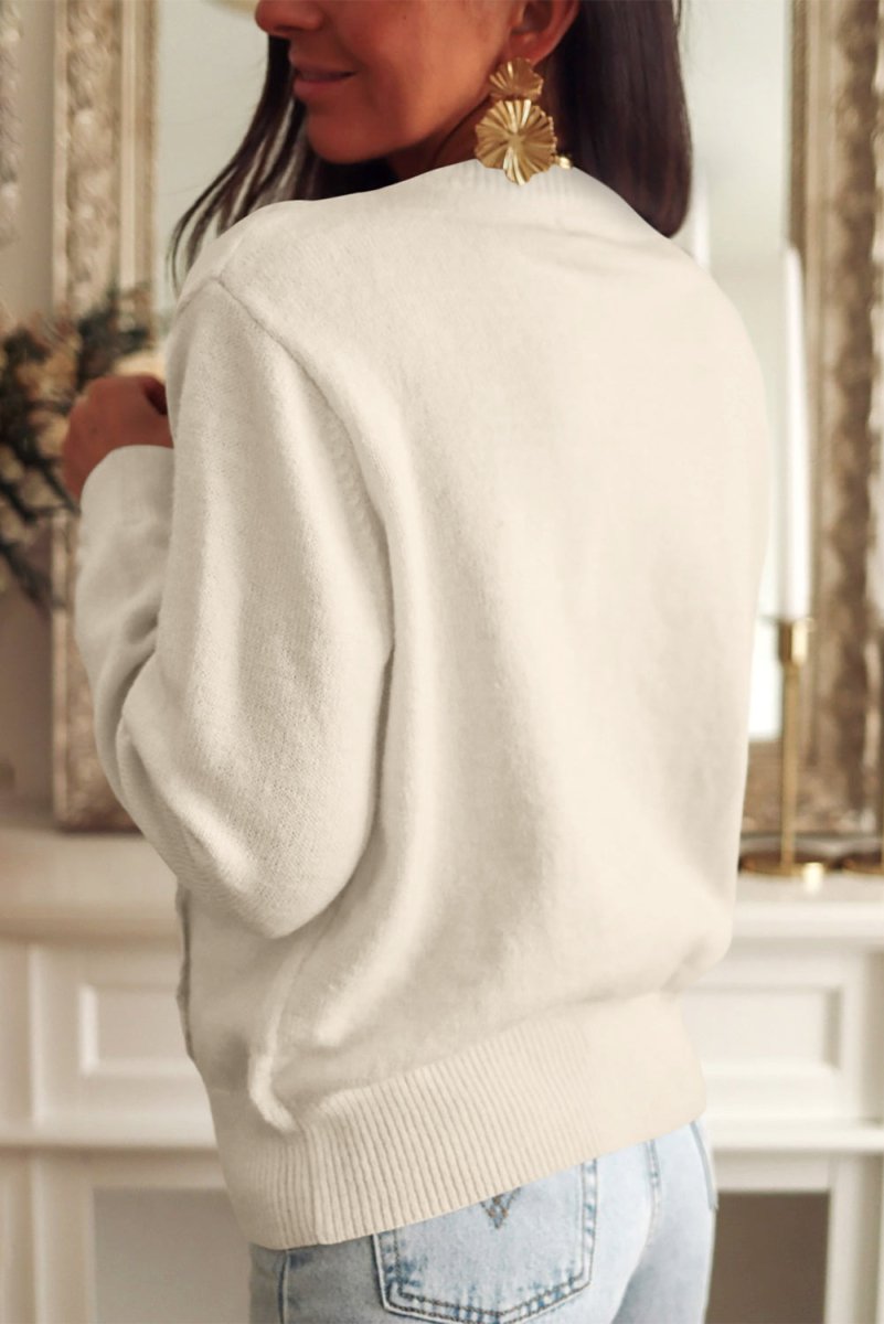 Round Neck Long Sleeve Cardigan - Outerwear