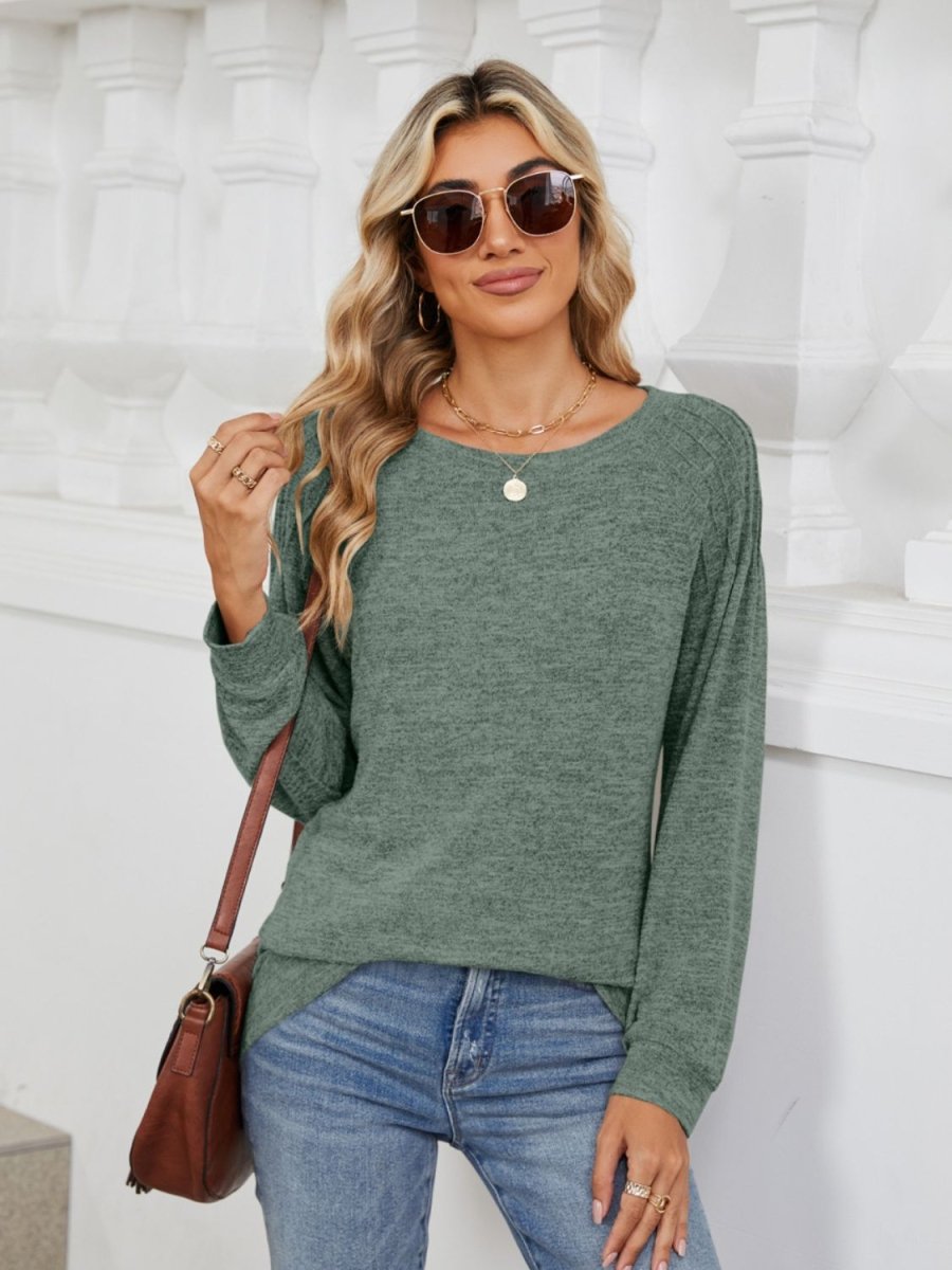 Round Neck Long Sleeve T-Shirt - Top