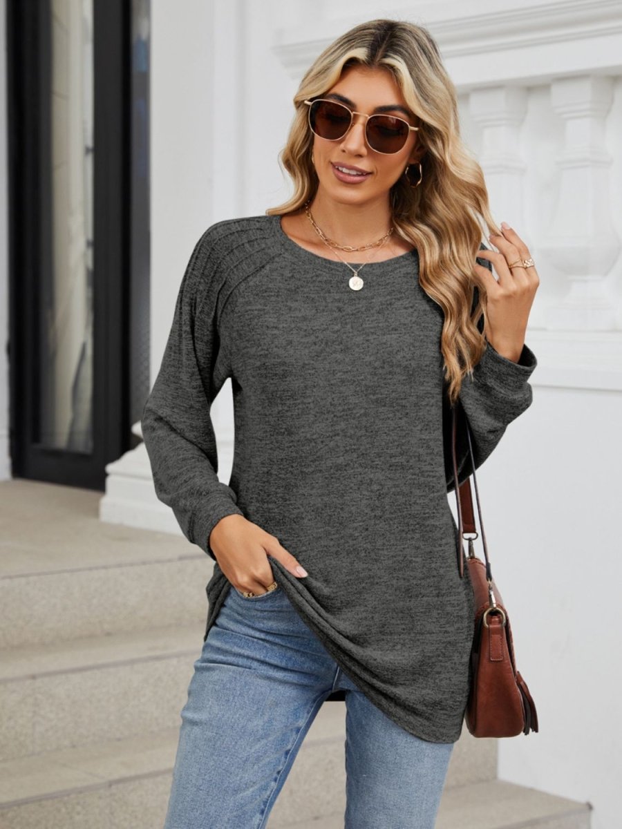 Round Neck Long Sleeve T-Shirt - Top