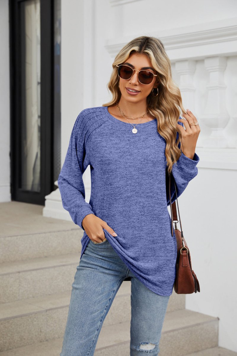 Round Neck Long Sleeve T-Shirt - Top