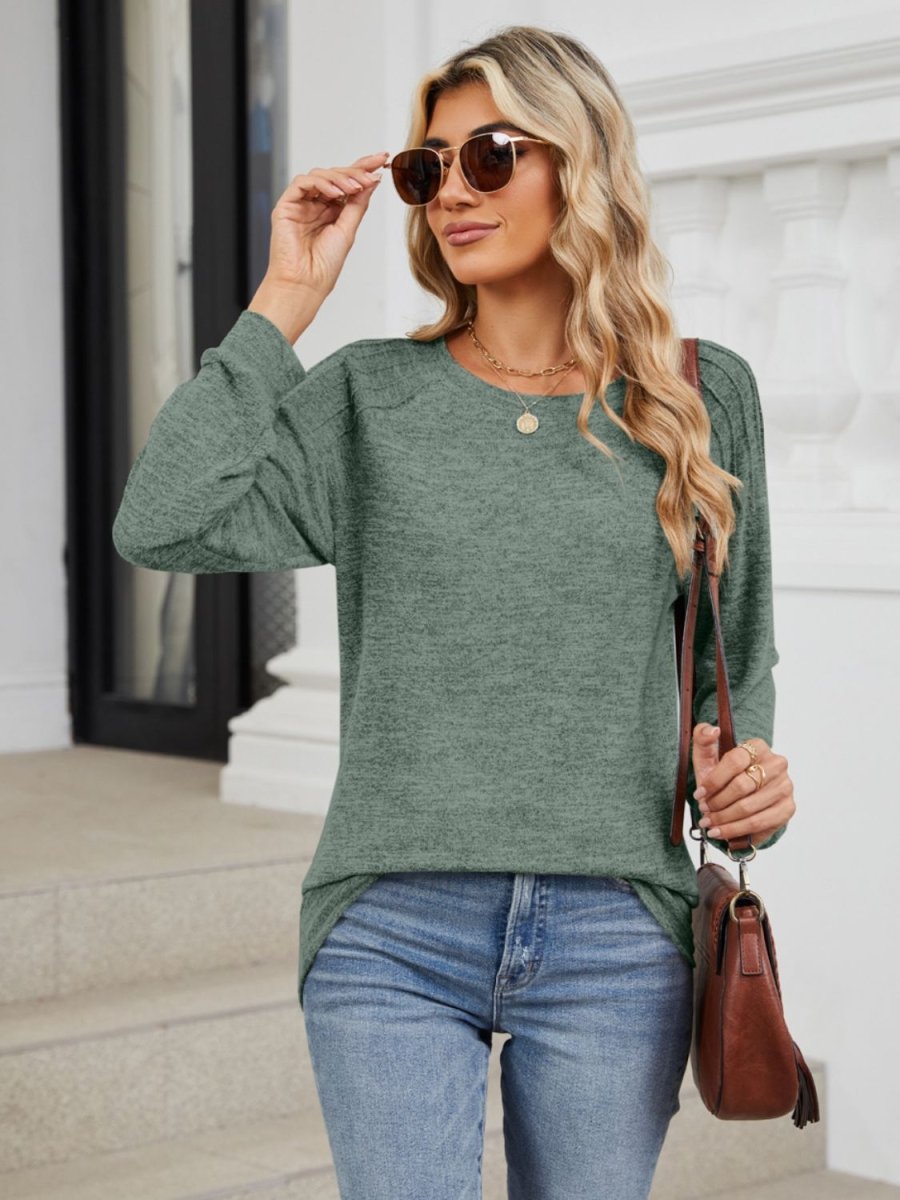 Round Neck Long Sleeve T-Shirt - Top