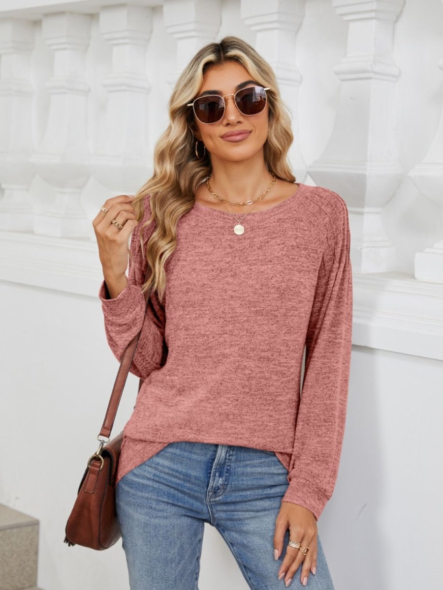 Round Neck Long Sleeve T-Shirt - Top