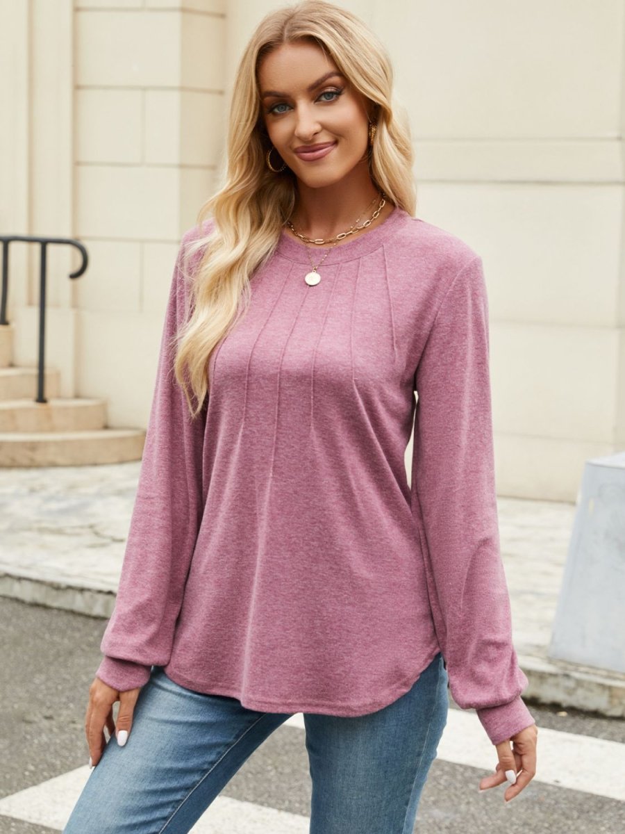 Round Neck Long Sleeve T-Shirt - Top