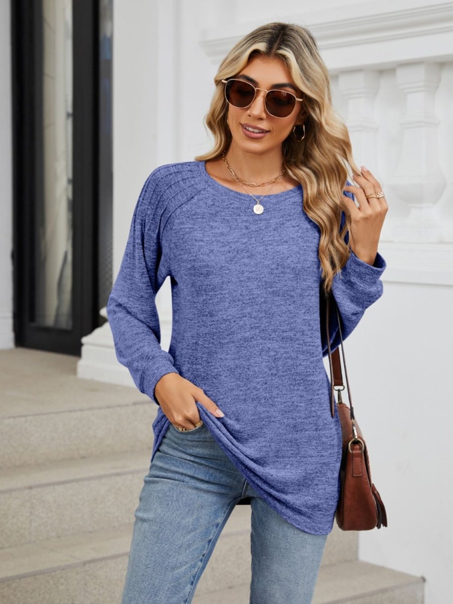 Round Neck Long Sleeve T-Shirt - Top