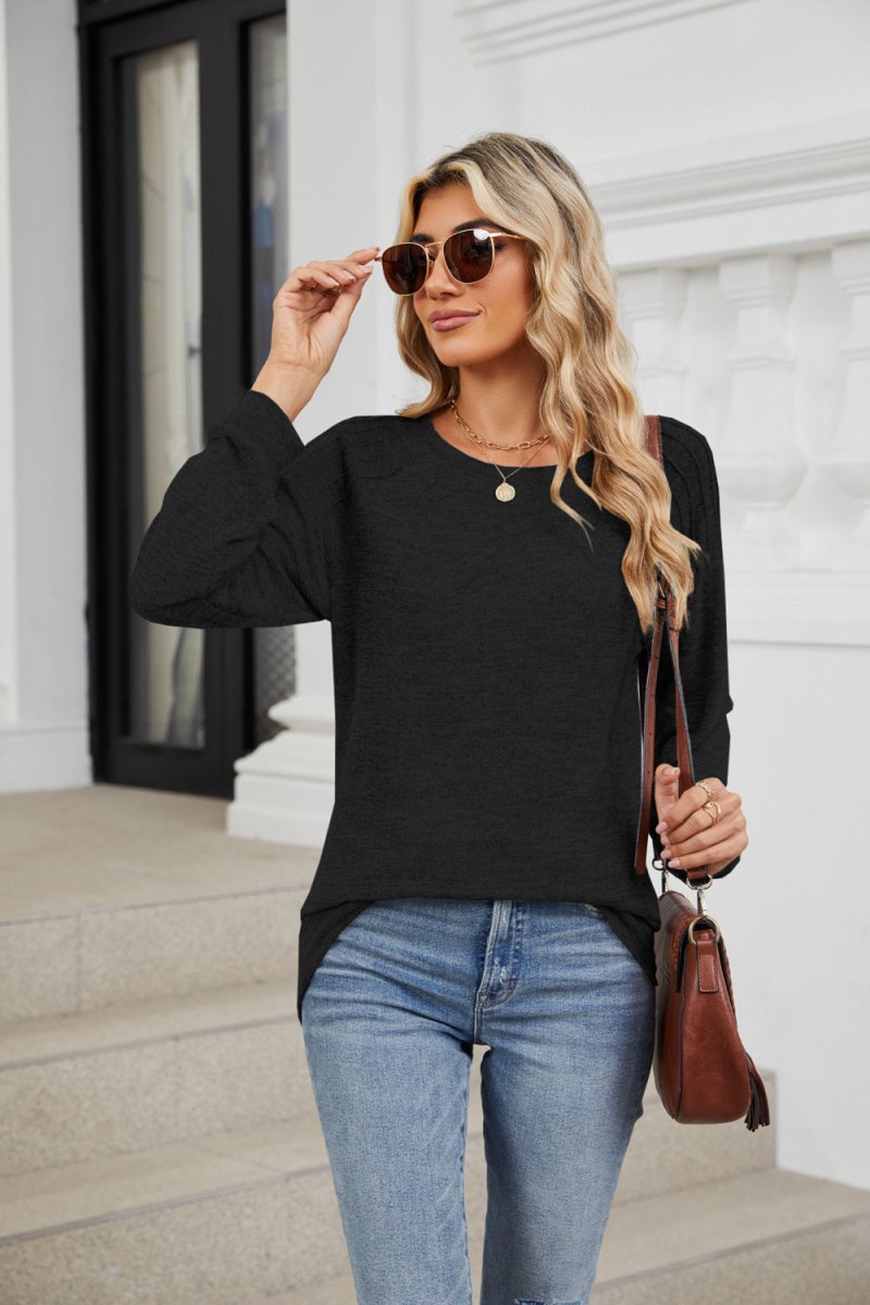 Round Neck Long Sleeve T-Shirt - Top