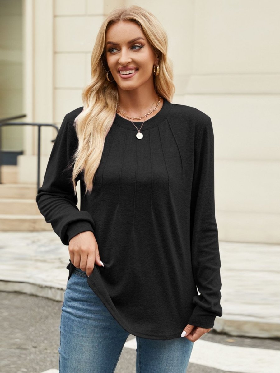 Round Neck Long Sleeve T-Shirt - Top