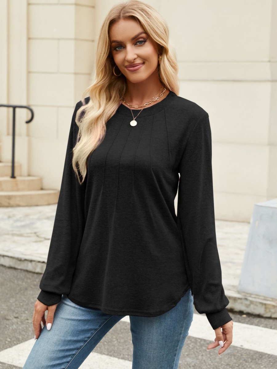 Round Neck Long Sleeve T-Shirt - Top